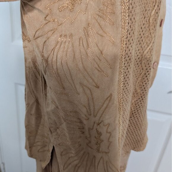 Bila Embroidered Maxi Dress Womens Size 1X Beige 2 Piece Jacket Pullover Dress - Picture 5 of 16